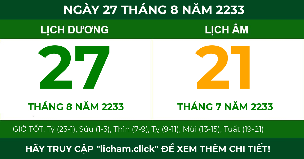 lịch âm ngày 27 tháng 8 năm 2233