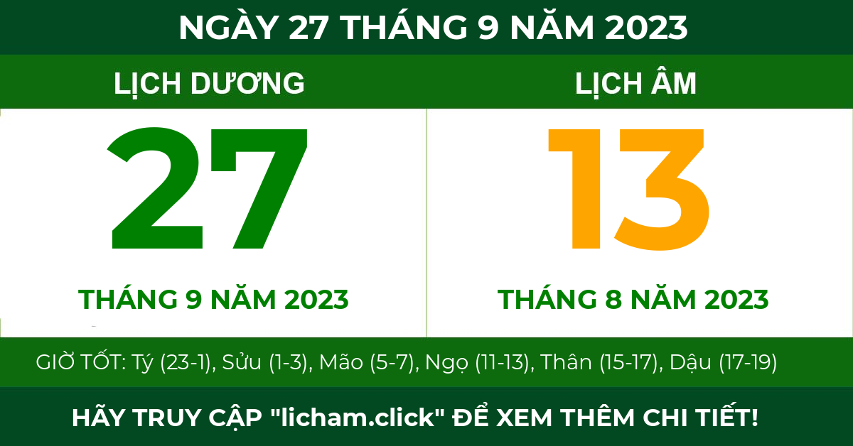 lịch âm ngày 27 tháng 9 năm 2023
