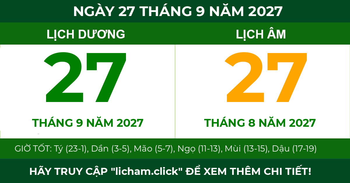 lịch âm ngày 27 tháng 9 năm 2027