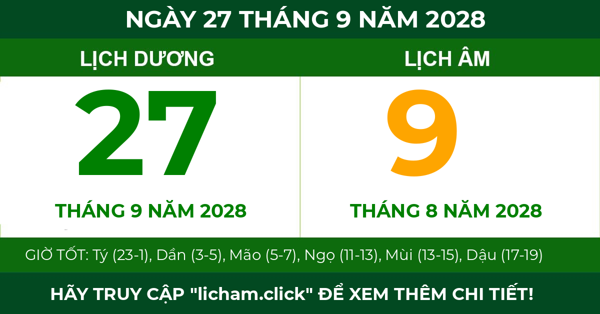 lịch âm ngày 27 tháng 9 năm 2028