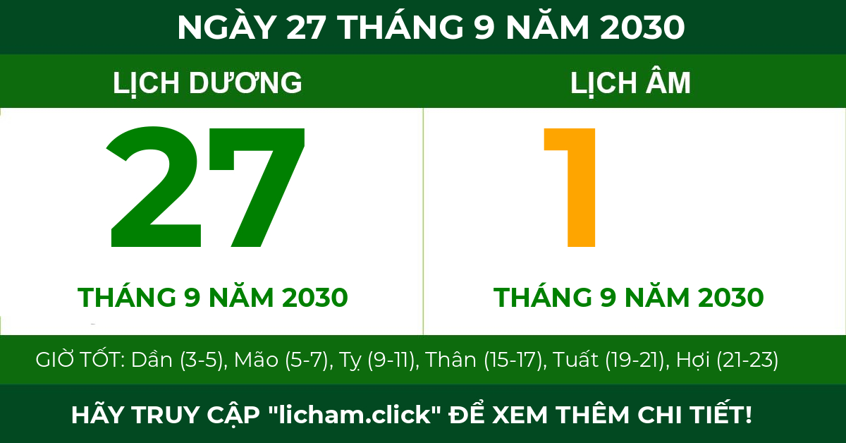 lịch âm ngày 27 tháng 9 năm 2030