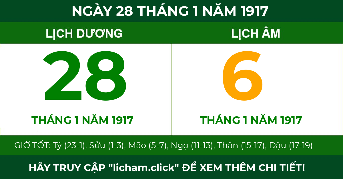 lịch âm ngày 28 tháng 1 năm 1917