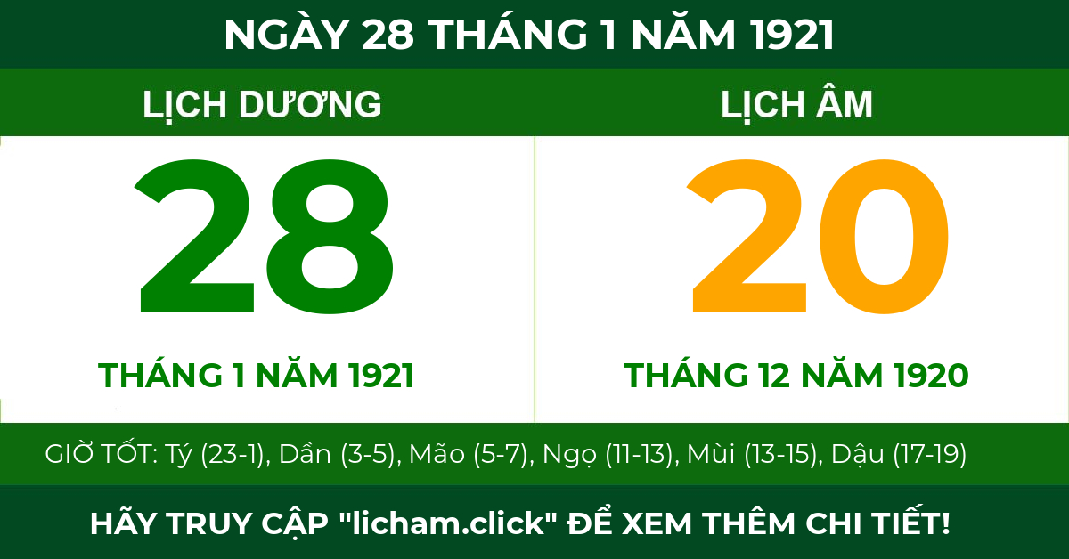 lịch âm ngày 28 tháng 1 năm 1921