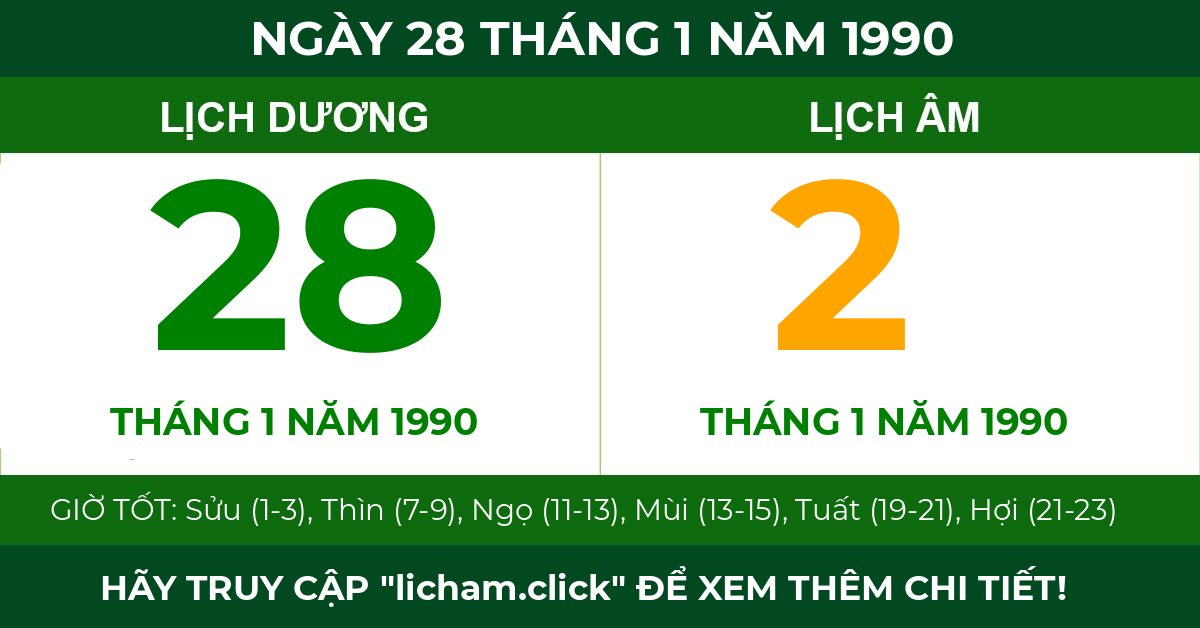 lịch âm ngày 28 tháng 1 năm 1990