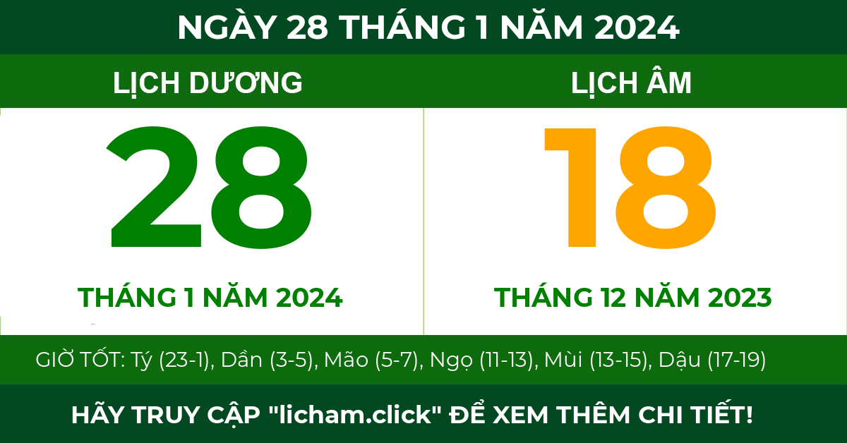 lịch âm ngày 28 tháng 1 năm 2024