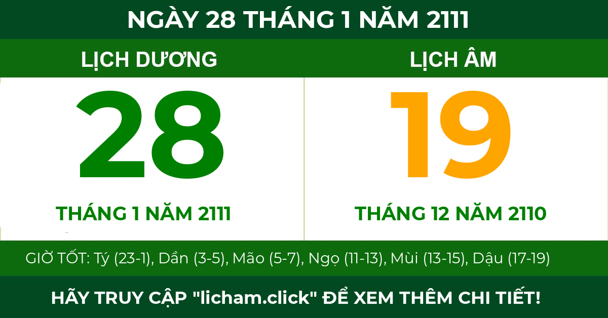 lịch âm ngày 28 tháng 1 năm 2111