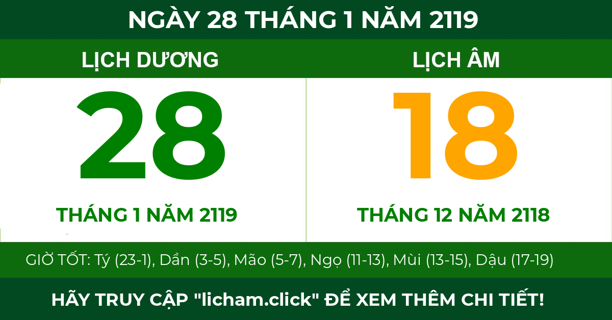 lịch âm ngày 28 tháng 1 năm 2119