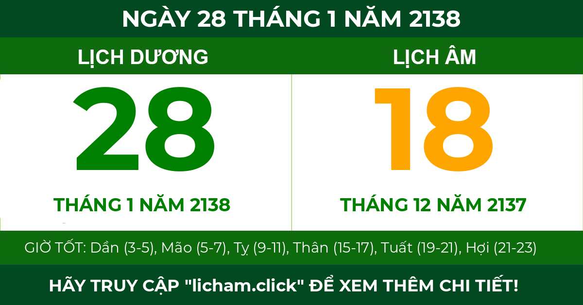 lịch âm ngày 28 tháng 1 năm 2138
