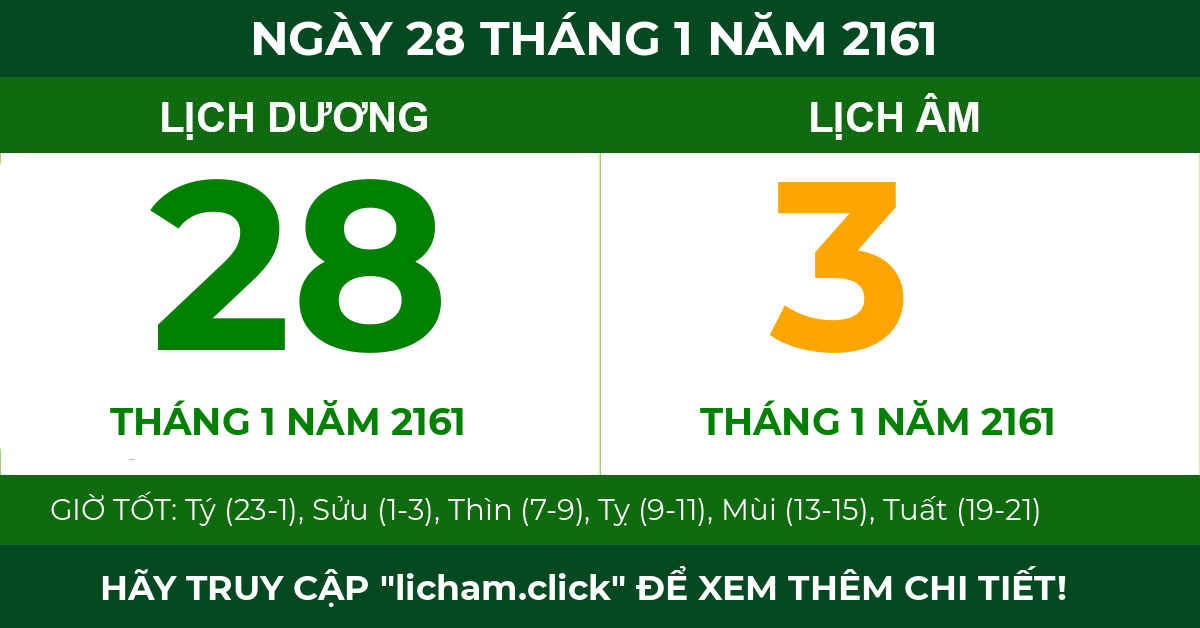 lịch âm ngày 28 tháng 1 năm 2161