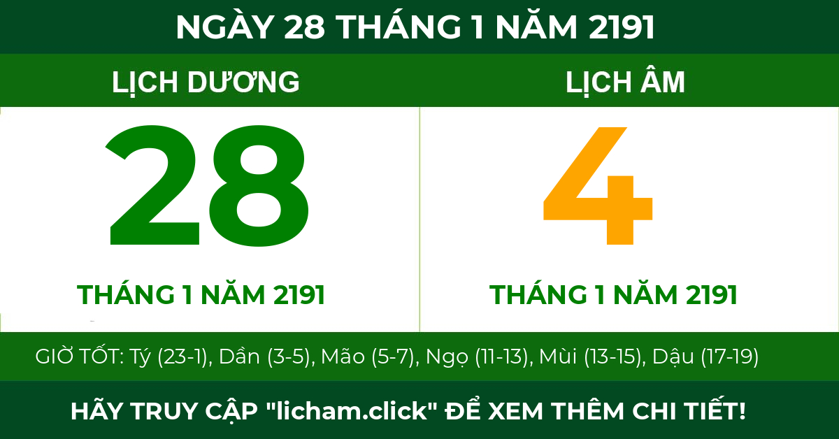 lịch âm ngày 28 tháng 1 năm 2191