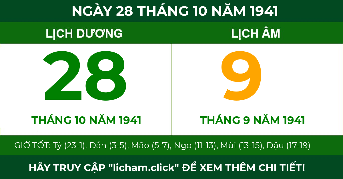lịch âm ngày 28 tháng 10 năm 1941