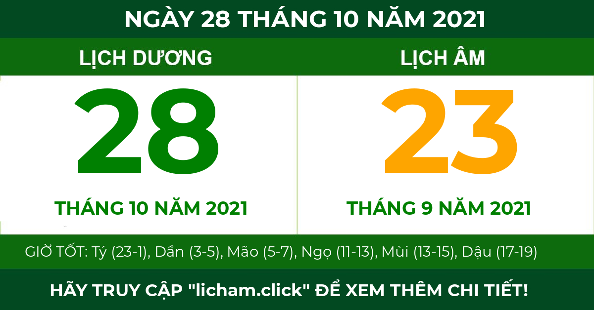 lịch âm ngày 28 tháng 10 năm 2021
