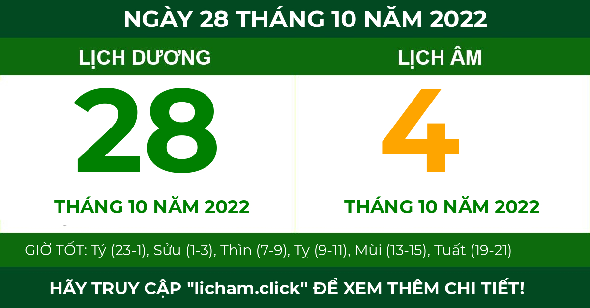 lịch âm ngày 28 tháng 10 năm 2022
