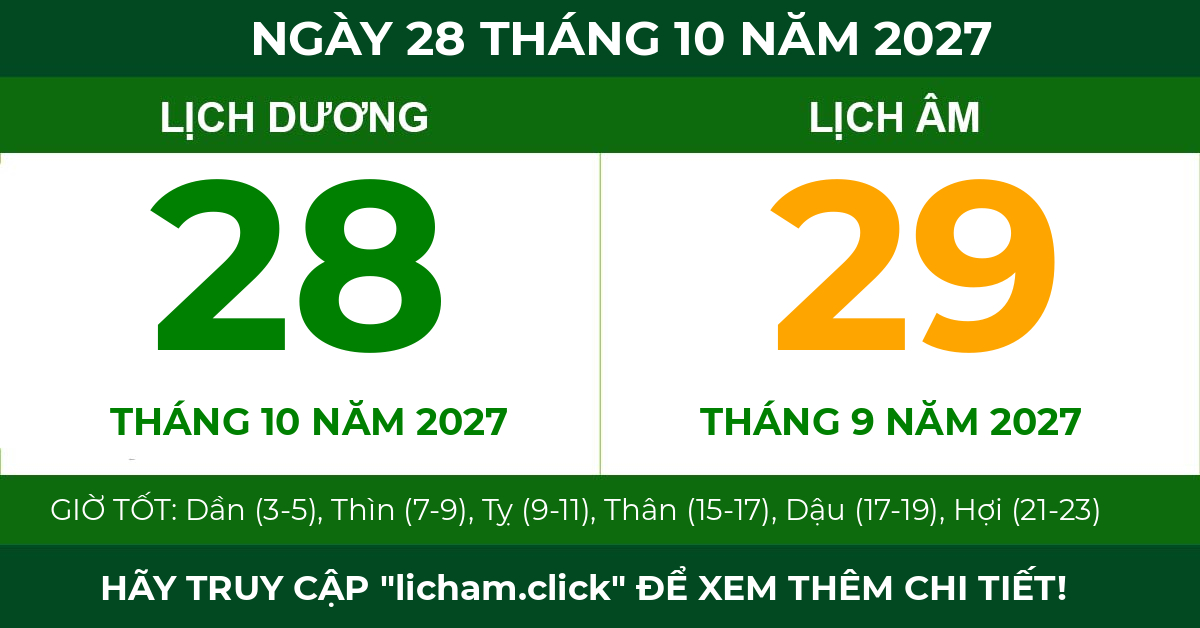 lịch âm ngày 28 tháng 10 năm 2027