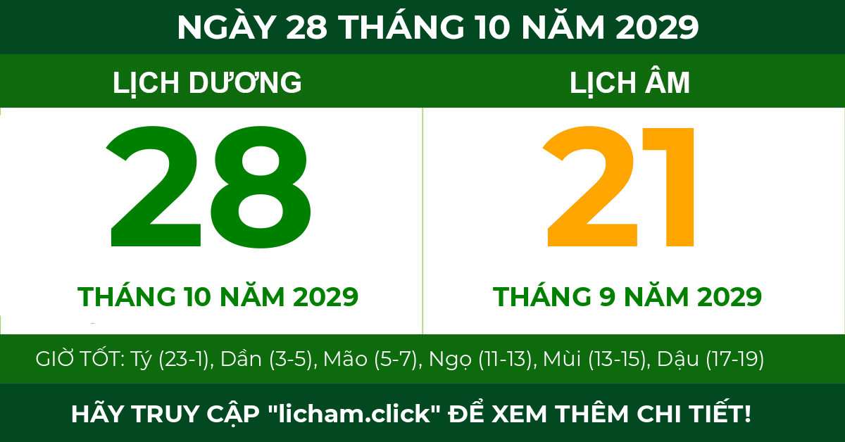 lịch âm ngày 28 tháng 10 năm 2029