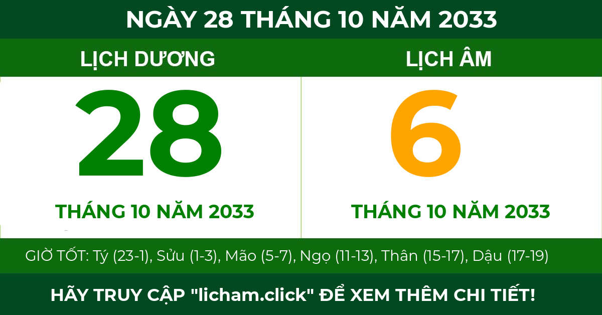 lịch âm ngày 28 tháng 10 năm 2033
