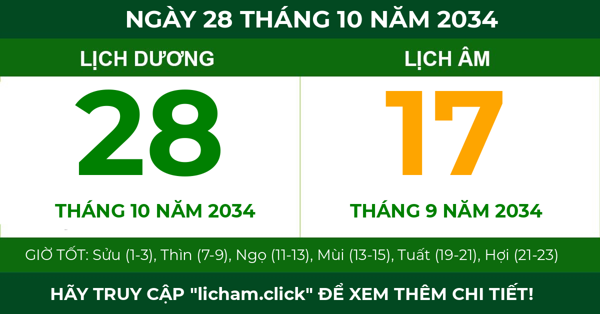 lịch âm ngày 28 tháng 10 năm 2034