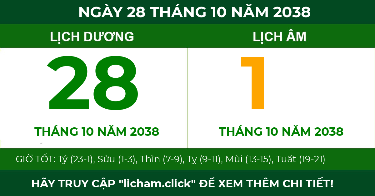 lịch âm ngày 28 tháng 10 năm 2038