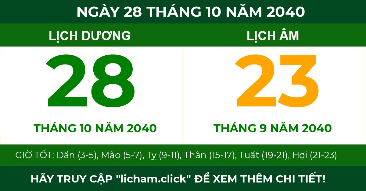 lịch âm ngày 28 tháng 10 năm 2040