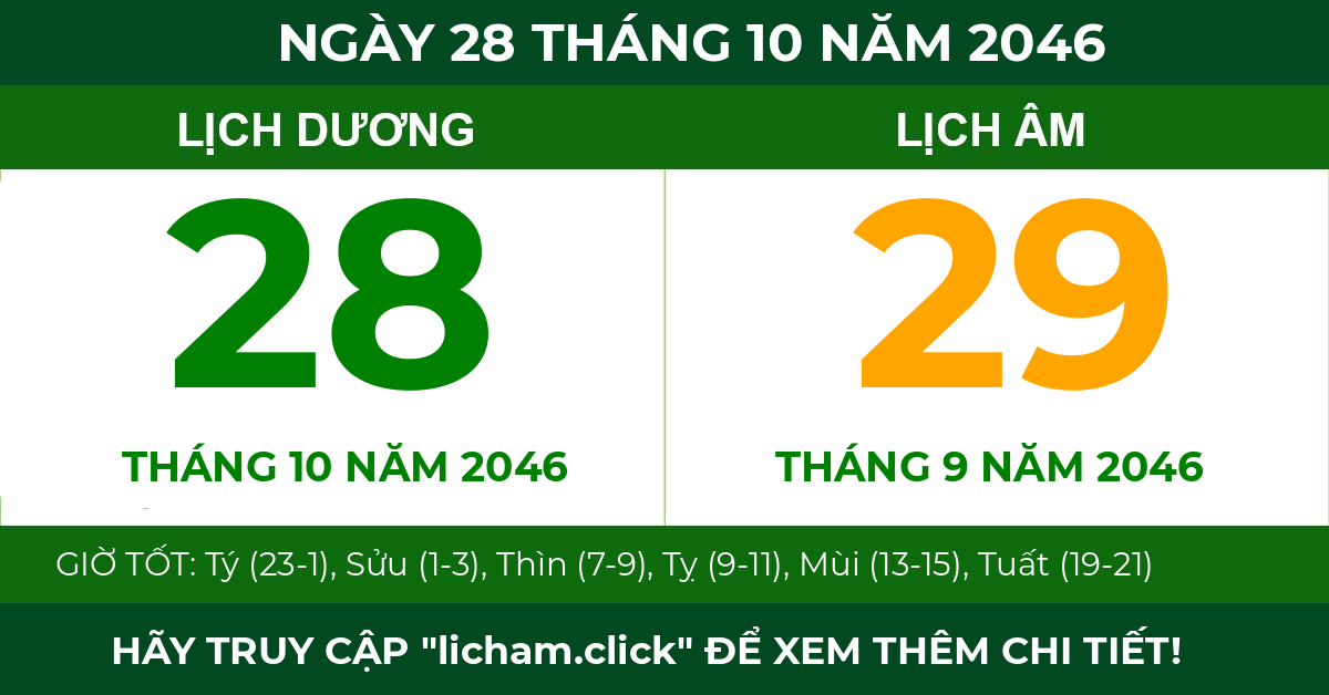 lịch âm ngày 28 tháng 10 năm 2046