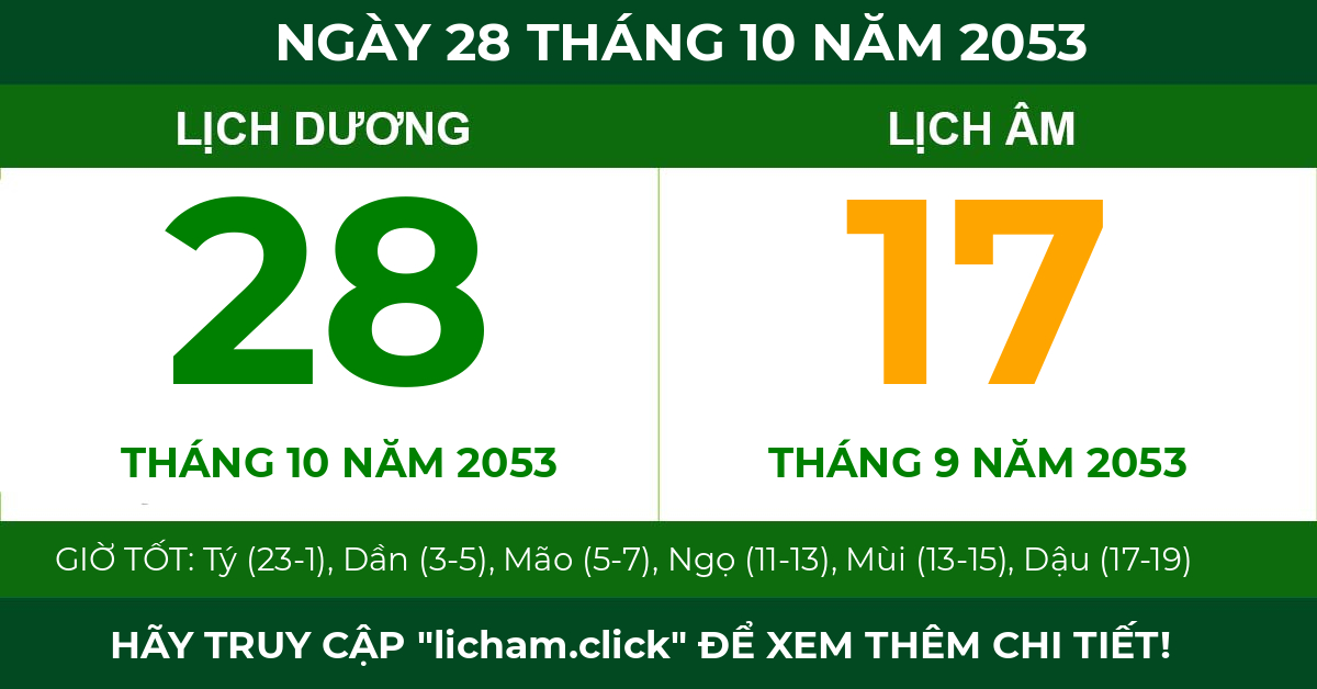 lịch âm ngày 28 tháng 10 năm 2053