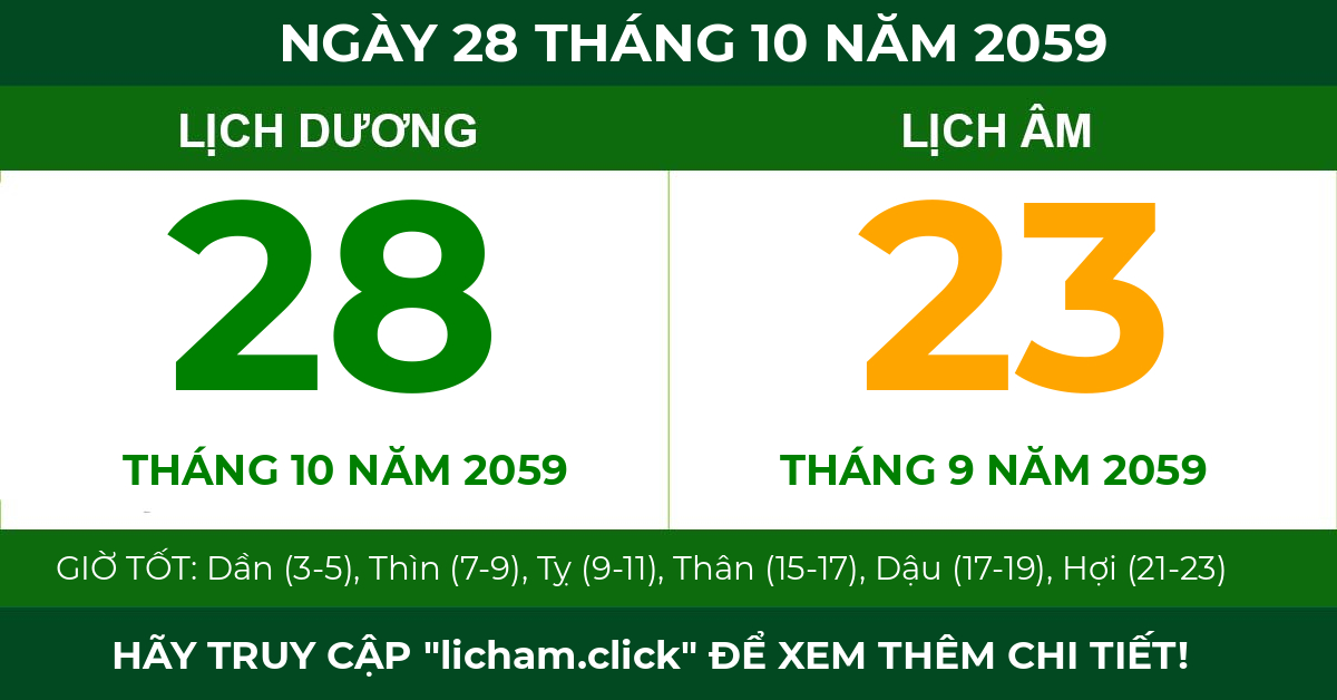 lịch âm ngày 28 tháng 10 năm 2059