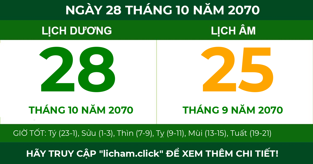 lịch âm ngày 28 tháng 10 năm 2070
