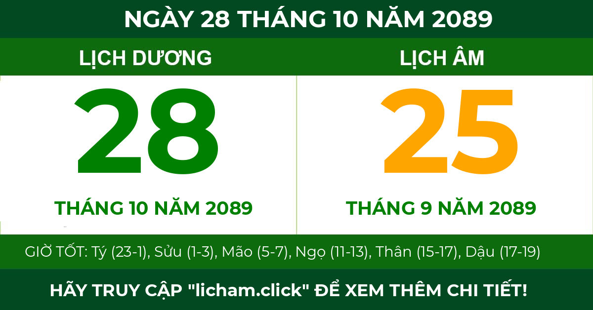 lịch âm ngày 28 tháng 10 năm 2089