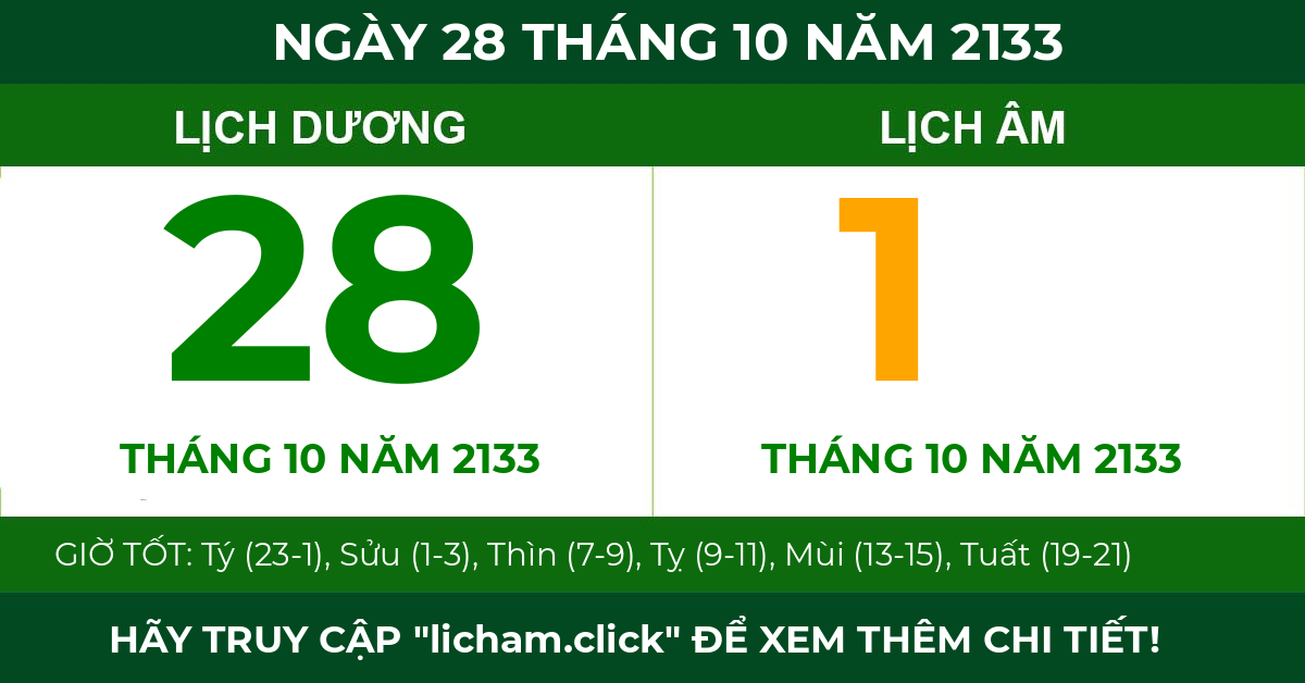 lịch âm ngày 28 tháng 10 năm 2133