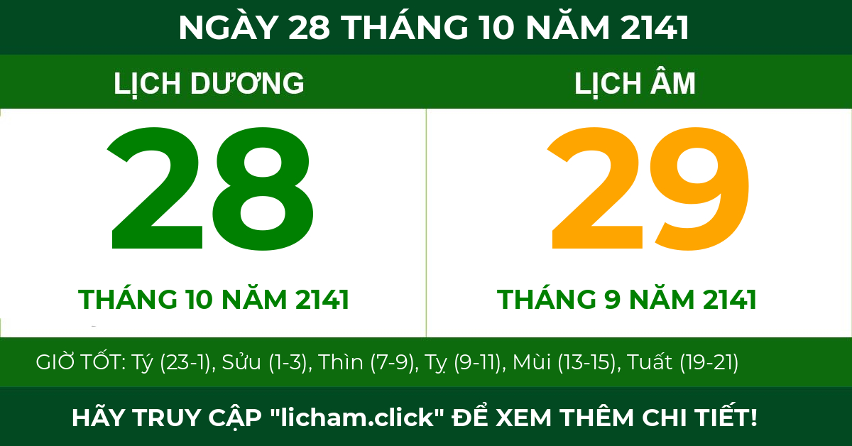 lịch âm ngày 28 tháng 10 năm 2141