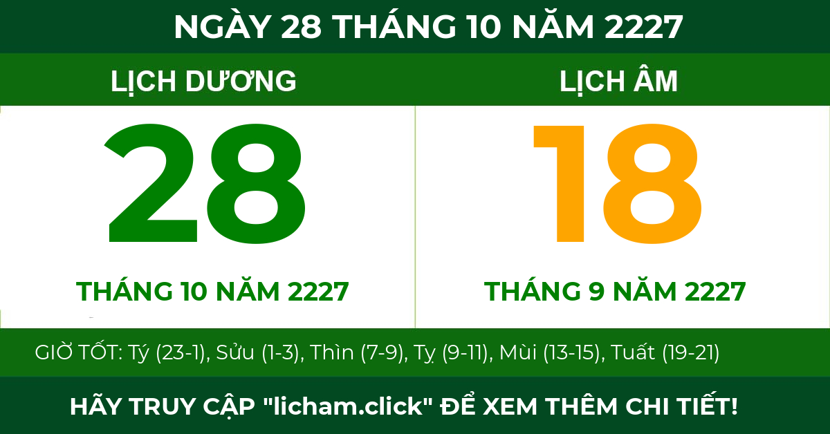 lịch âm ngày 28 tháng 10 năm 2227