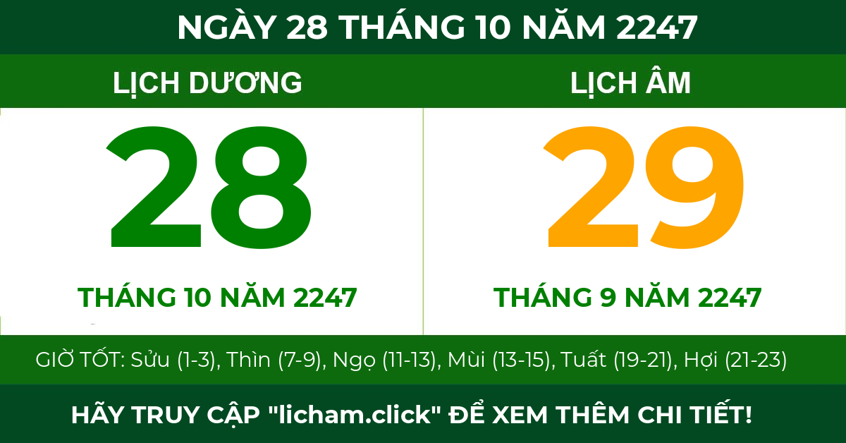 lịch âm ngày 28 tháng 10 năm 2247