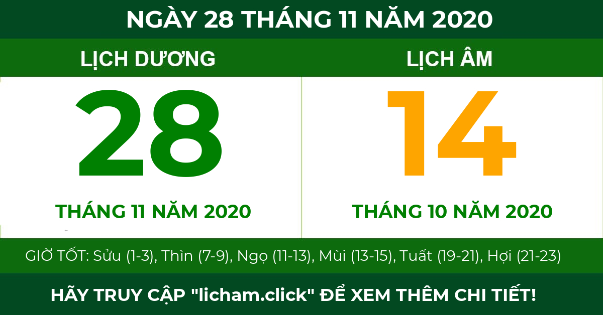 lịch âm ngày 28 tháng 11 năm 2020
