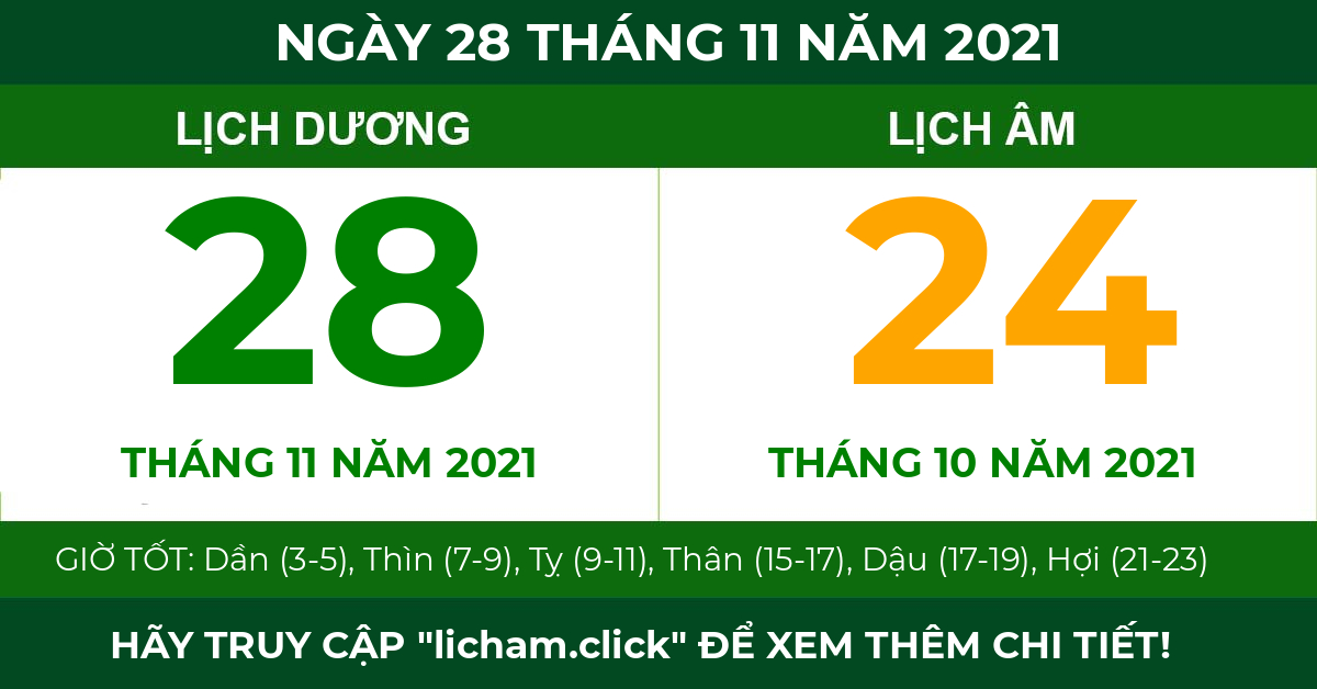 lịch âm ngày 28 tháng 11 năm 2021