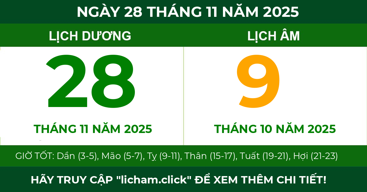 lịch âm ngày 28 tháng 11 năm 2025