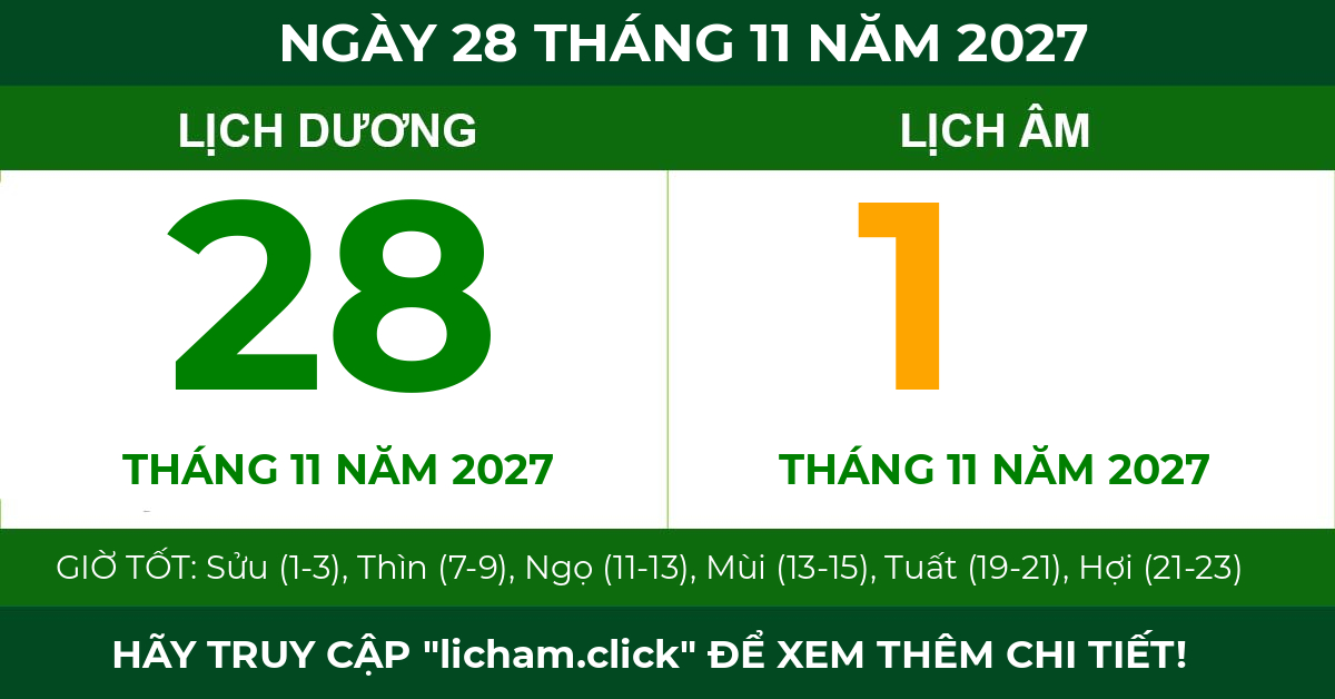 lịch âm ngày 28 tháng 11 năm 2027