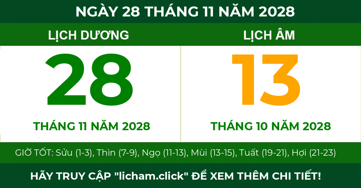 lịch âm ngày 28 tháng 11 năm 2028