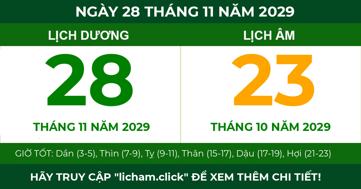 lịch âm ngày 28 tháng 11 năm 2029