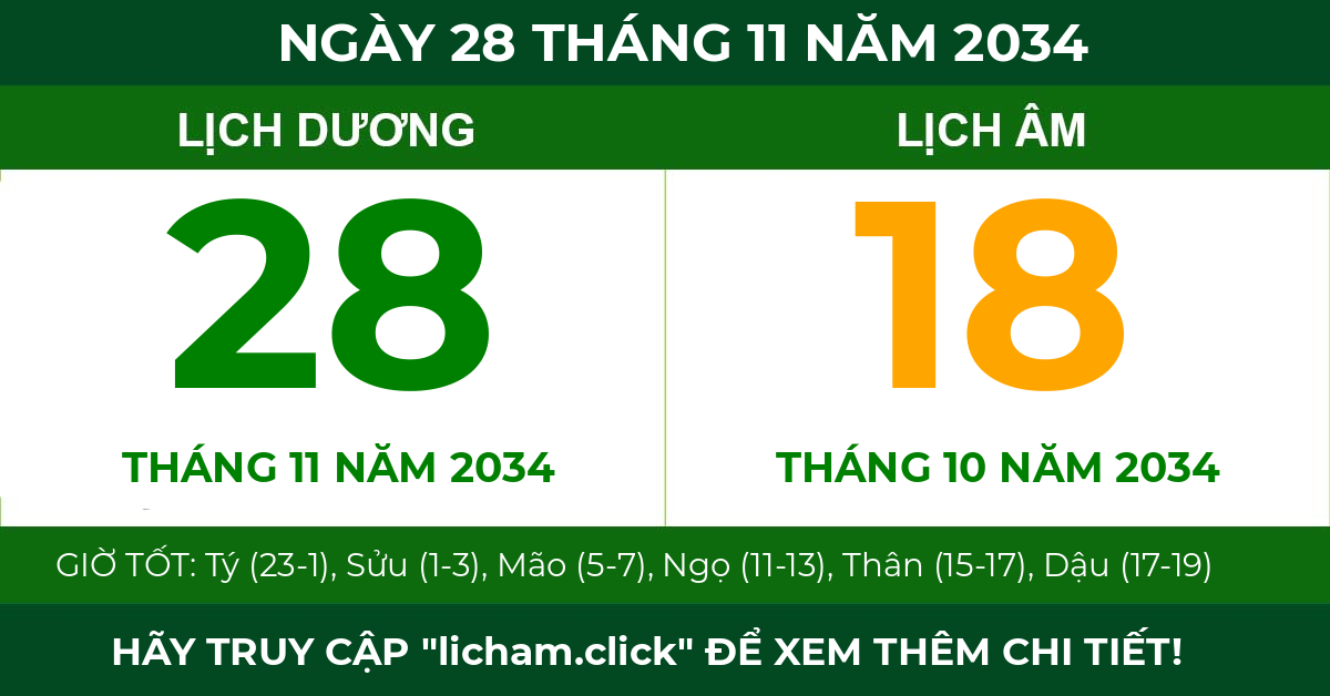 lịch âm ngày 28 tháng 11 năm 2034