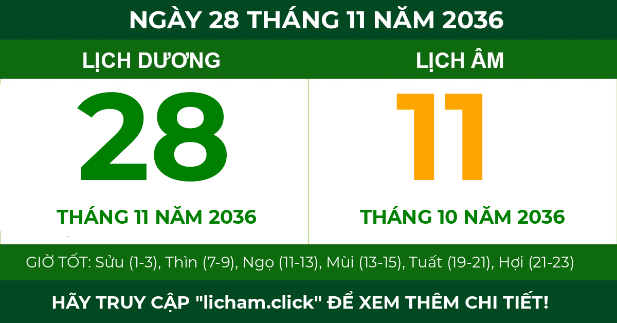 lịch âm ngày 28 tháng 11 năm 2036