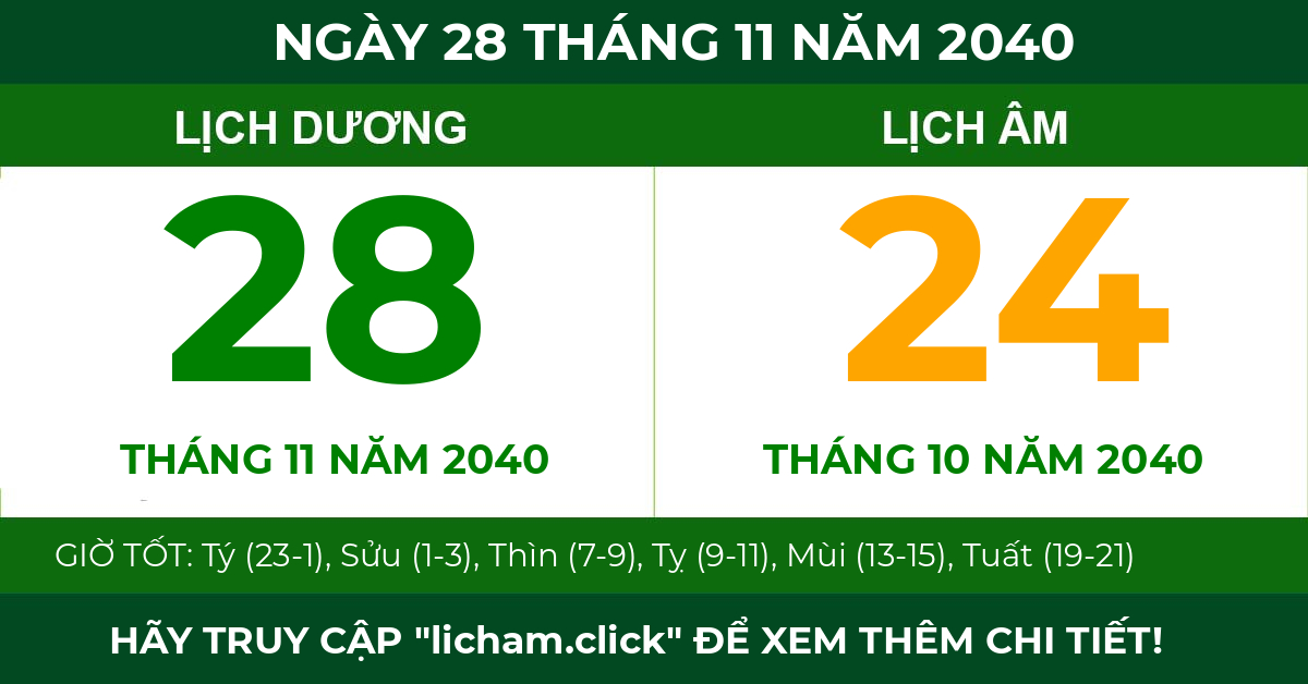 lịch âm ngày 28 tháng 11 năm 2040