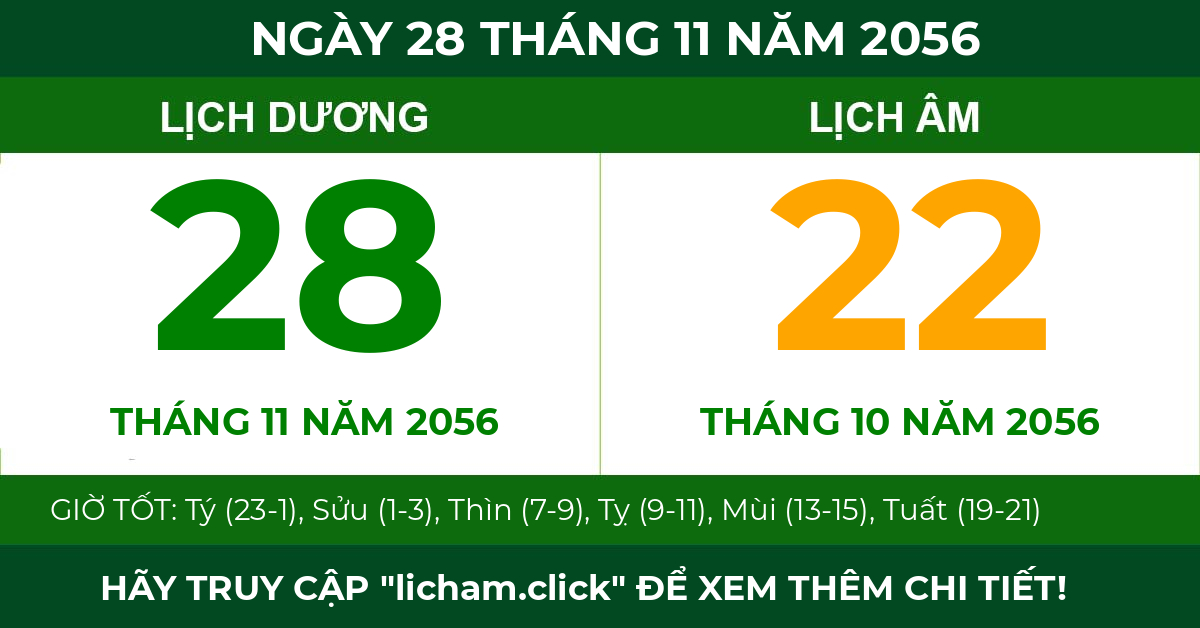lịch âm ngày 28 tháng 11 năm 2056