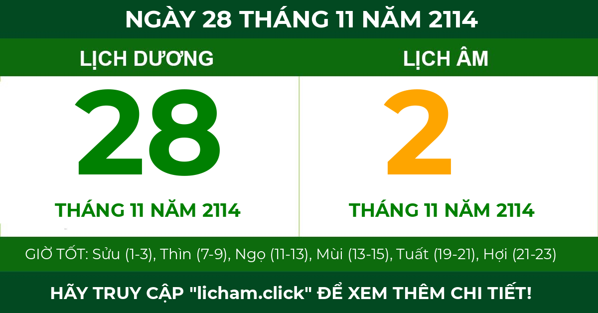 lịch âm ngày 28 tháng 11 năm 2114