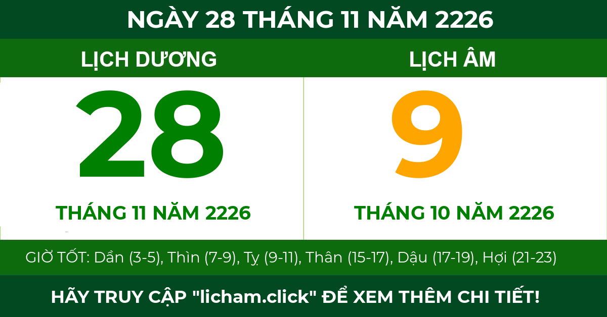 lịch âm ngày 28 tháng 11 năm 2226