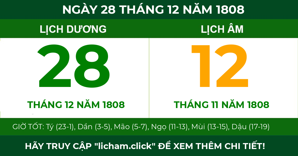 lịch âm ngày 28 tháng 12 năm 1808