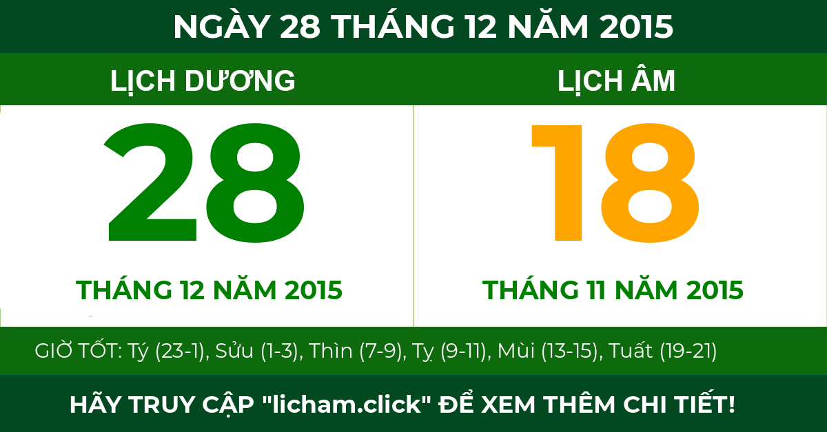 lịch âm ngày 28 tháng 12 năm 2015