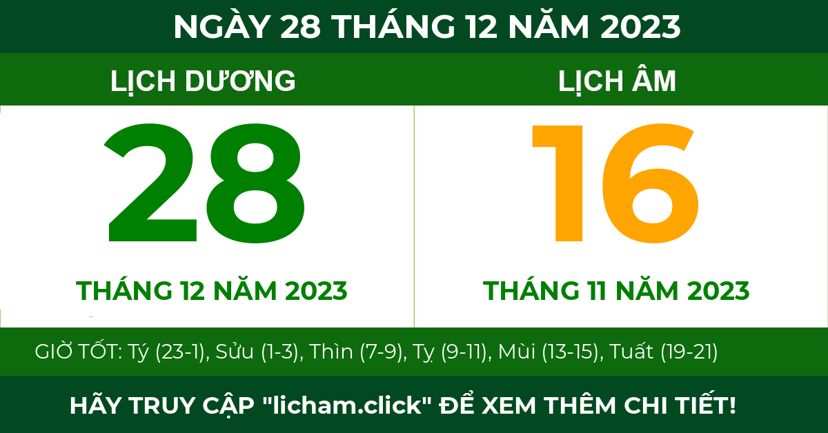 lịch âm ngày 28 tháng 12 năm 2023