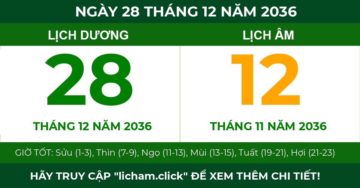 lịch âm ngày 28 tháng 12 năm 2036