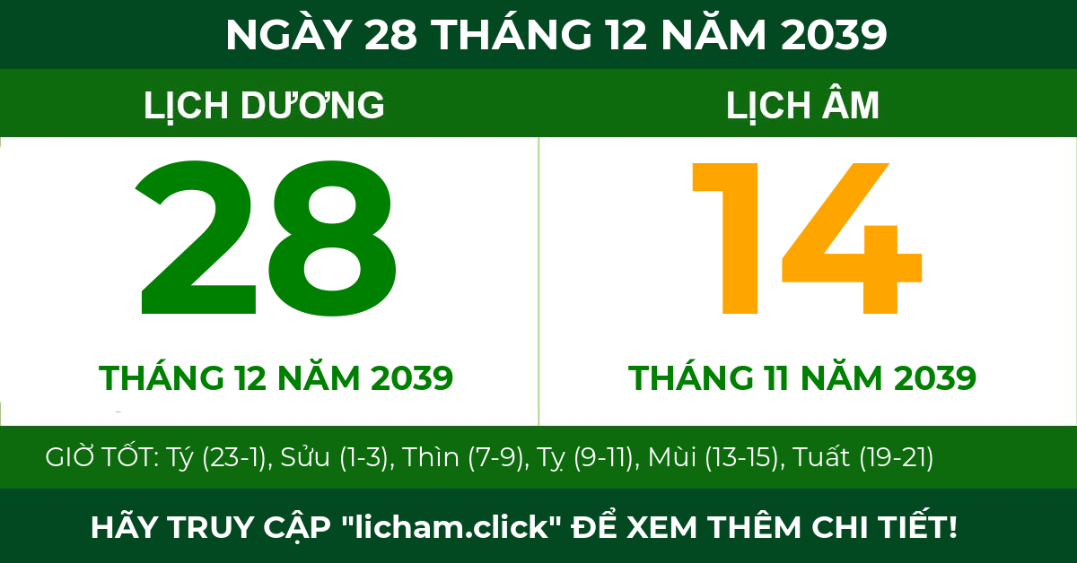 lịch âm ngày 28 tháng 12 năm 2039