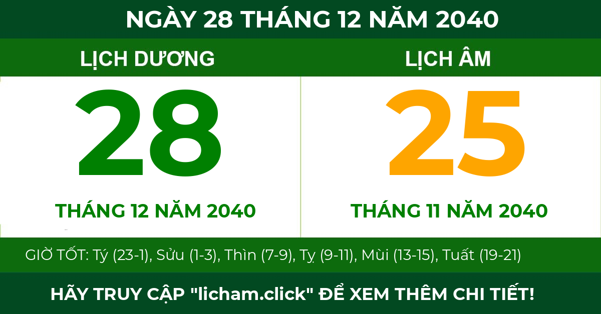 lịch âm ngày 28 tháng 12 năm 2040